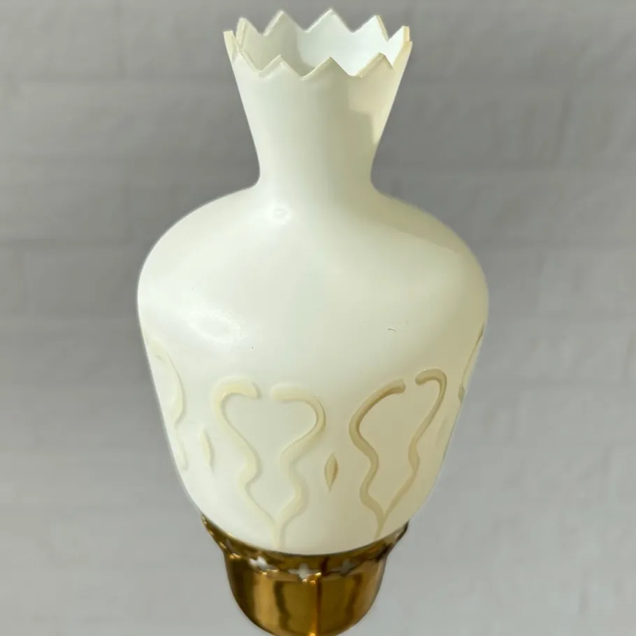 New Pamono Mid-Century Chandelier in Brass and Opal Glass, Sweden, 1950s