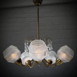 Sale Pamono Mid-Century Chandelier in Teak, Brass and Crystal, Sweden, 1950s