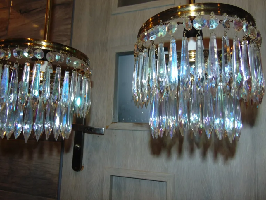 New Pamono Mid-Century Chandelier with Glass Crystals