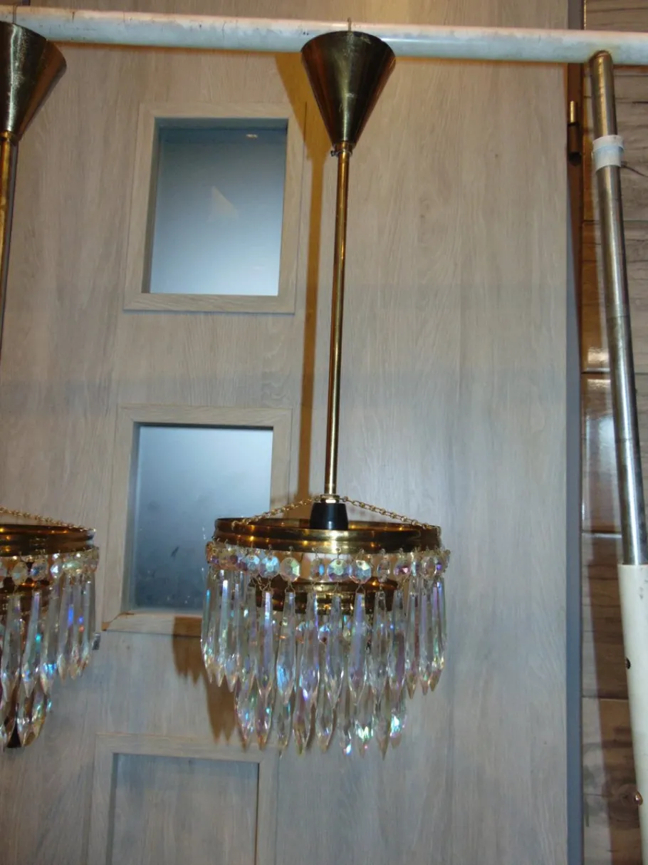 New Pamono Mid-Century Chandelier with Glass Crystals