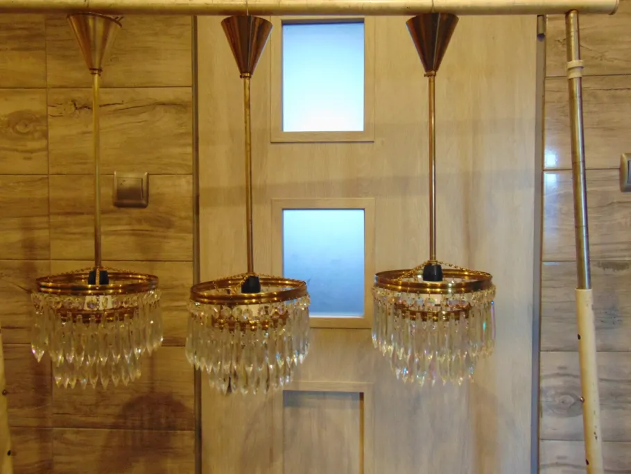 New Pamono Mid-Century Chandelier with Glass Crystals