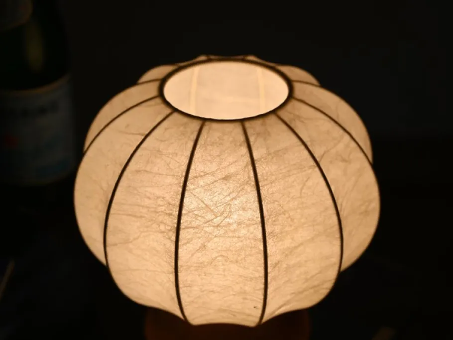 Best Pamono Mid-Century Cocoon Table Lamp with Oak Wood Base attributed to Achille Castiglioni for Flos, Italy, 1960s