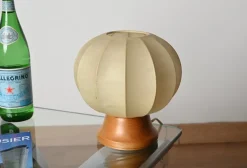 Best Pamono Mid-Century Cocoon Table Lamp with Oak Wood Base attributed to Achille Castiglioni for Flos, Italy, 1960s