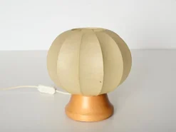 Best Pamono Mid-Century Cocoon Table Lamp with Oak Wood Base attributed to Achille Castiglioni for Flos, Italy, 1960s