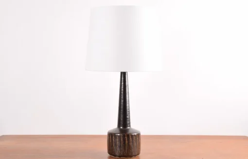 Best Pamono Mid-Century Danish Brown Glazed and Striped Ceramic Table Lamp from Palshus, 1960s