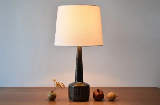 Best Pamono Mid-Century Danish Brown Glazed and Striped Ceramic Table Lamp from Palshus, 1960s