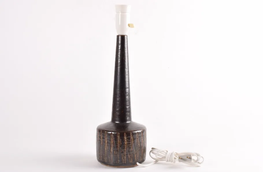 Best Pamono Mid-Century Danish Brown Glazed and Striped Ceramic Table Lamp from Palshus, 1960s