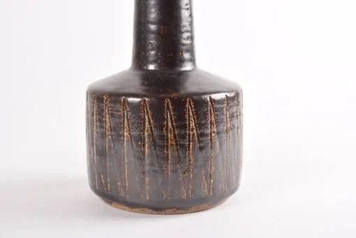 Best Pamono Mid-Century Danish Brown Glazed and Striped Ceramic Table Lamp from Palshus, 1960s