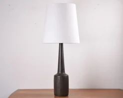 Sale Pamono Mid-Century Danish Ceramic Table Lamp in Dark Brown Green Glaze with Shade from Palshus, 1960s