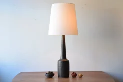 Sale Pamono Mid-Century Danish Ceramic Table Lamp in Dark Brown Green Glaze with Shade from Palshus, 1960s