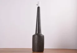 Sale Pamono Mid-Century Danish Ceramic Table Lamp in Dark Brown Green Glaze with Shade from Palshus, 1960s