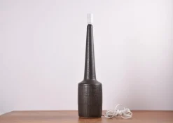 Sale Pamono Mid-Century Danish Ceramic Table Lamp in Dark Brown Green Glaze with Shade from Palshus, 1960s