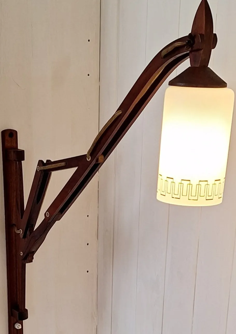 Best Pamono Mid-Century Danish Extendable Teak Wall Lamp with Swivel Arm and White Patterned Glass Shade, 1960s