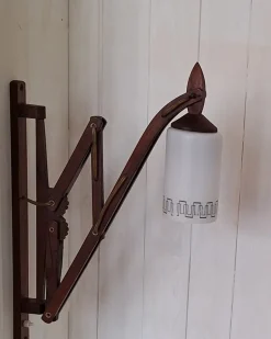 Best Pamono Mid-Century Danish Extendable Teak Wall Lamp with Swivel Arm and White Patterned Glass Shade, 1960s