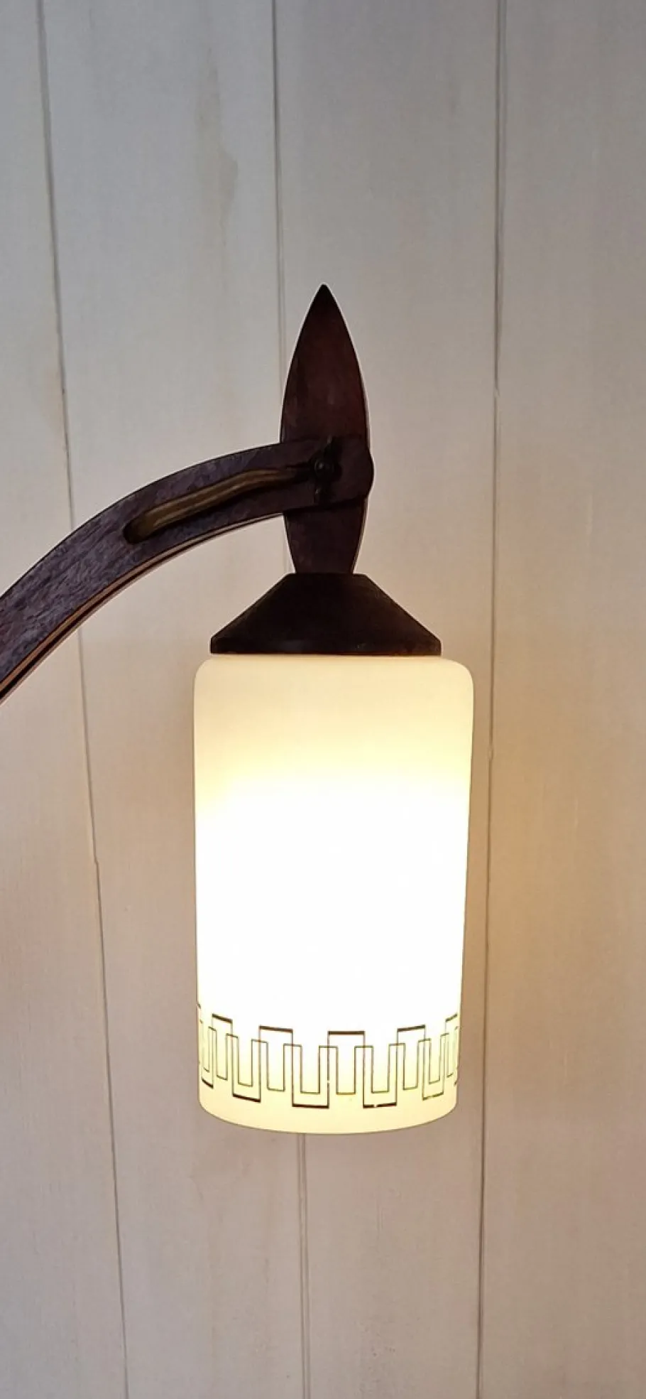 Best Pamono Mid-Century Danish Extendable Teak Wall Lamp with Swivel Arm and White Patterned Glass Shade, 1960s