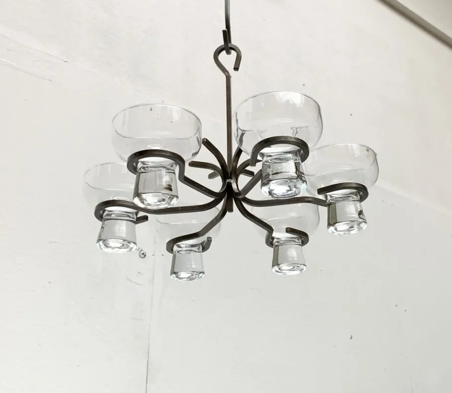 Clearance Pamono Mid-Century Danish Metal and Glass Candleholder Pendant, 1960s