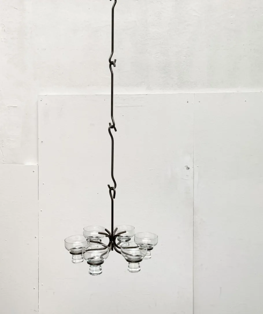 Clearance Pamono Mid-Century Danish Metal and Glass Candleholder Pendant, 1960s