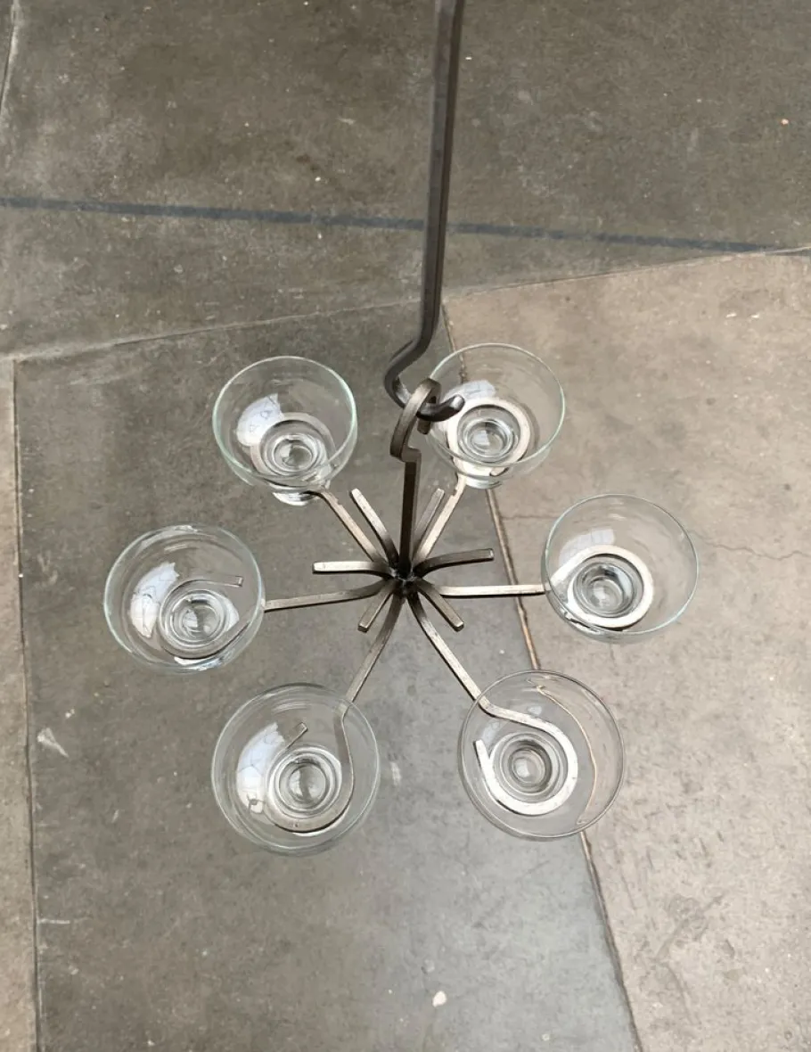 Clearance Pamono Mid-Century Danish Metal and Glass Candleholder Pendant, 1960s