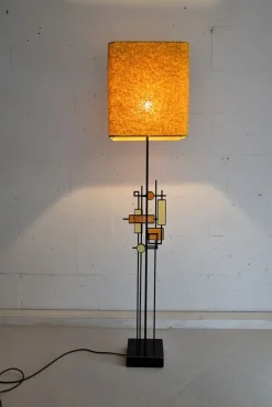 New Pamono Mid-Century Danish Modern Wrought Iron & Glass Floor Lamp by Svend Aage Holm Sørensen