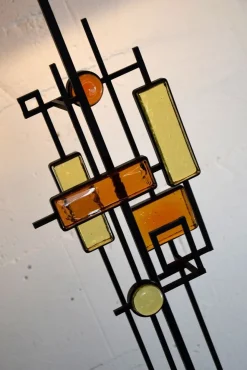 New Pamono Mid-Century Danish Modern Wrought Iron & Glass Floor Lamp by Svend Aage Holm Sørensen