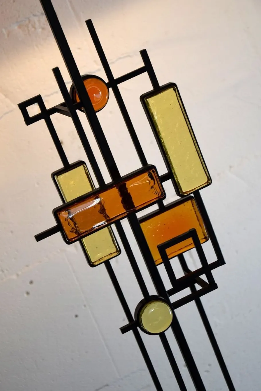 New Pamono Mid-Century Danish Modern Wrought Iron & Glass Floor Lamp by Svend Aage Holm Sørensen