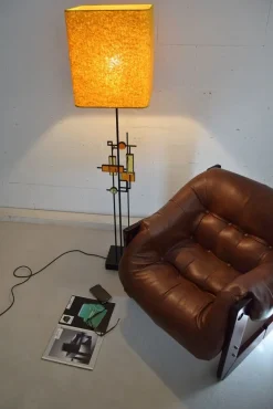 New Pamono Mid-Century Danish Modern Wrought Iron & Glass Floor Lamp by Svend Aage Holm Sørensen