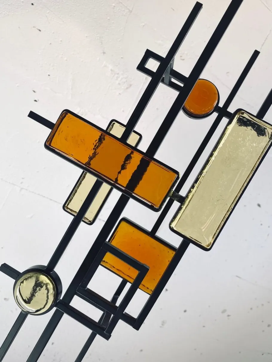 New Pamono Mid-Century Danish Modern Wrought Iron & Glass Floor Lamp by Svend Aage Holm Sørensen
