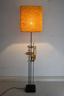 New Pamono Mid-Century Danish Modern Wrought Iron & Glass Floor Lamp by Svend Aage Holm Sørensen