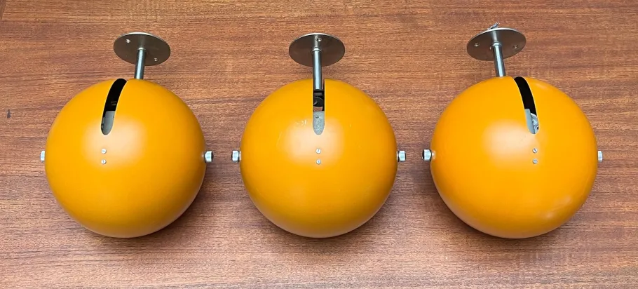 New Pamono Mid-Century Danish Space Age Yellow Ball Wall Lamps from Louis Poulsen, 1960s, Set of 3