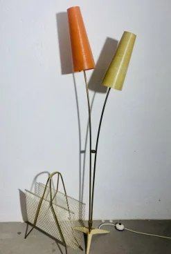 Best Pamono Mid-Century Floor Lamp in Brass with Fiberglass Shades attributed to Cosack, 1950s