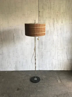 Sale Pamono Mid-Century Floor Lamp with Wooden Shade, 1950s