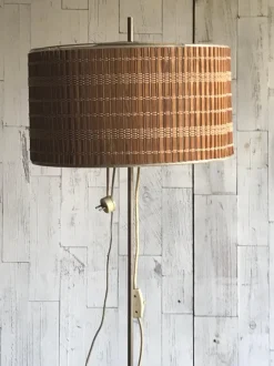 Sale Pamono Mid-Century Floor Lamp with Wooden Shade, 1950s