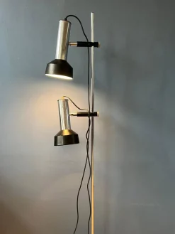 New Pamono Mid-Century Floor Lamp with Two Black and Chrome Spots, 1970s