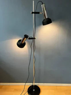 New Pamono Mid-Century Floor Lamp with Two Black and Chrome Spots, 1970s