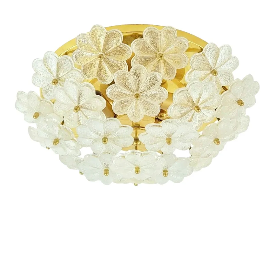 Clearance Pamono Mid-Century Floral Murano Glass and Brass Flush Mount by Ernst Palme for Palwa, Germany, 1960s