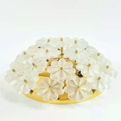 Clearance Pamono Mid-Century Floral Murano Glass and Brass Flush Mount by Ernst Palme for Palwa, Germany, 1960s