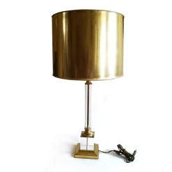Pamono Mid-Century French Acrylic Glass and Brass Table Lamp