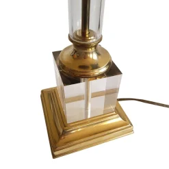 Pamono Mid-Century French Acrylic Glass and Brass Table Lamp