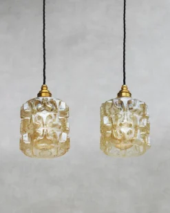 Clearance Pamono Mid-Century French Amber Glass Pendant Lights, 1970s, Set of 2
