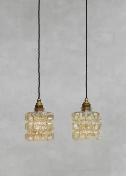 Clearance Pamono Mid-Century French Amber Glass Pendant Lights, 1970s, Set of 2