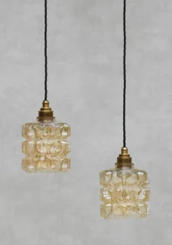 Clearance Pamono Mid-Century French Amber Glass Pendant Lights, 1970s, Set of 2