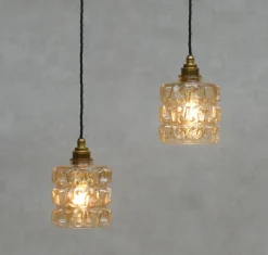 Clearance Pamono Mid-Century French Amber Glass Pendant Lights, 1970s, Set of 2