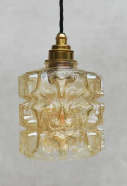 Clearance Pamono Mid-Century French Amber Glass Pendant Lights, 1970s, Set of 2