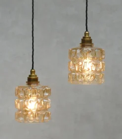 Clearance Pamono Mid-Century French Amber Glass Pendant Lights, 1970s, Set of 2