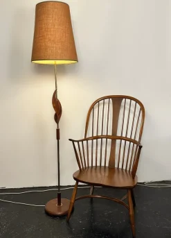 Best Pamono Mid-Century French Floor Lamp in Teak and Brass with Lava Shade , 1950s