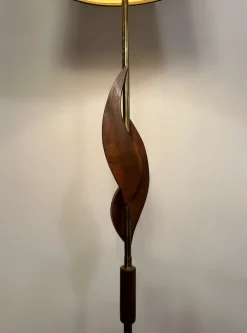 Best Pamono Mid-Century French Floor Lamp in Teak and Brass with Lava Shade , 1950s