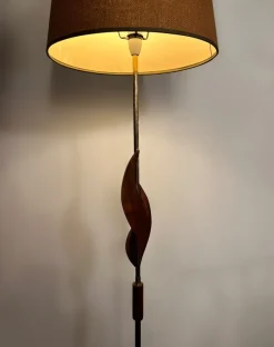 Best Pamono Mid-Century French Floor Lamp in Teak and Brass with Lava Shade , 1950s