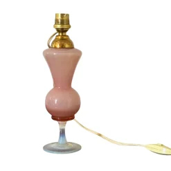 Best Pamono Mid-Century French Pink Opaline Glass Table Lamp with Pied de Douche Base, 1950s