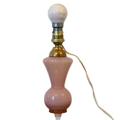 Best Pamono Mid-Century French Pink Opaline Glass Table Lamp with Pied de Douche Base, 1950s
