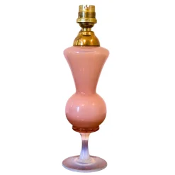 Best Pamono Mid-Century French Pink Opaline Glass Table Lamp with Pied de Douche Base, 1950s